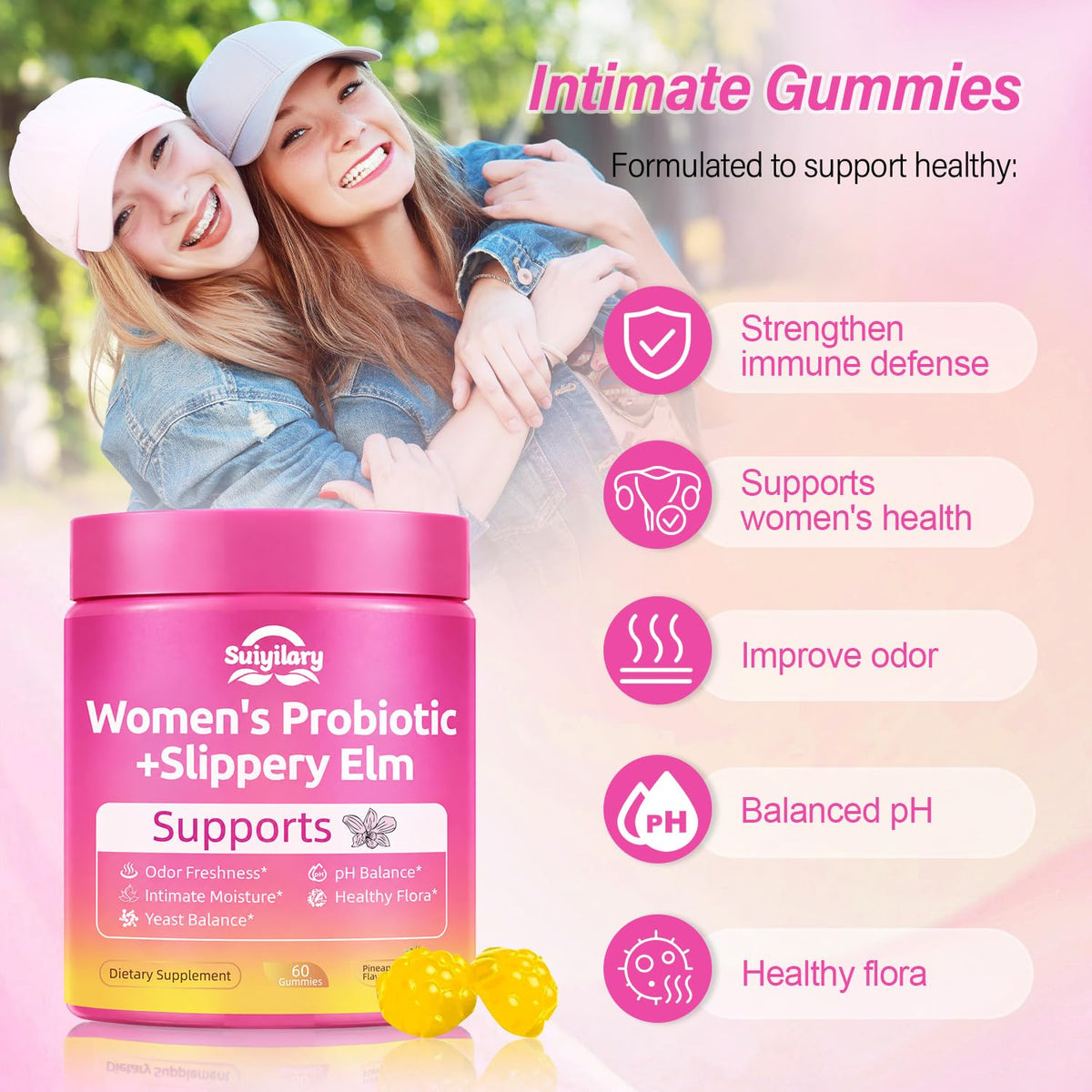 Suiyilary Feminine Probiotics Gummies for Women, Pineapple 60 Gummies