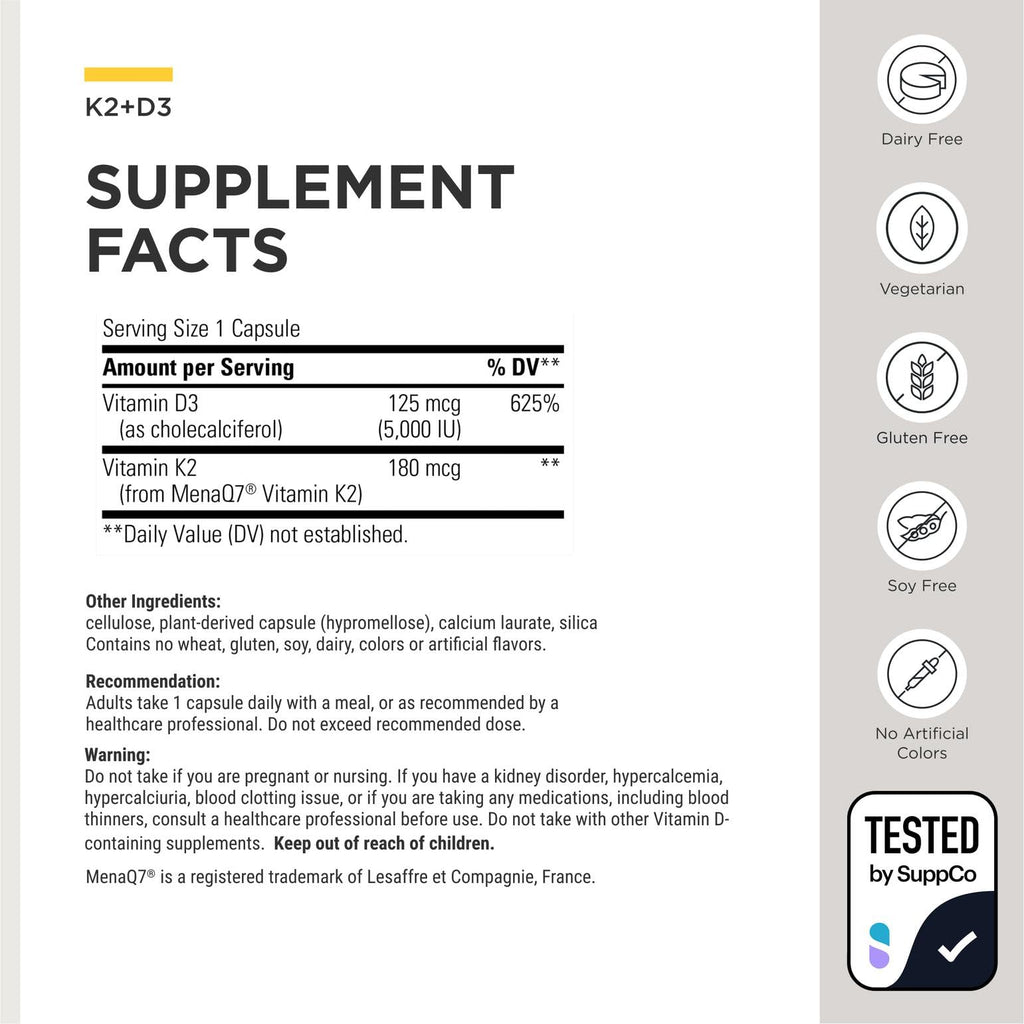 Integrative Therapeutics K2 + D3 - Supplement for Heart Health & Bone Strength* - Daily Vitamins for Calcium Absorption - Supports Vitality - Gluten-Free - Third-Party Tested - 60 Count (60 Servings)