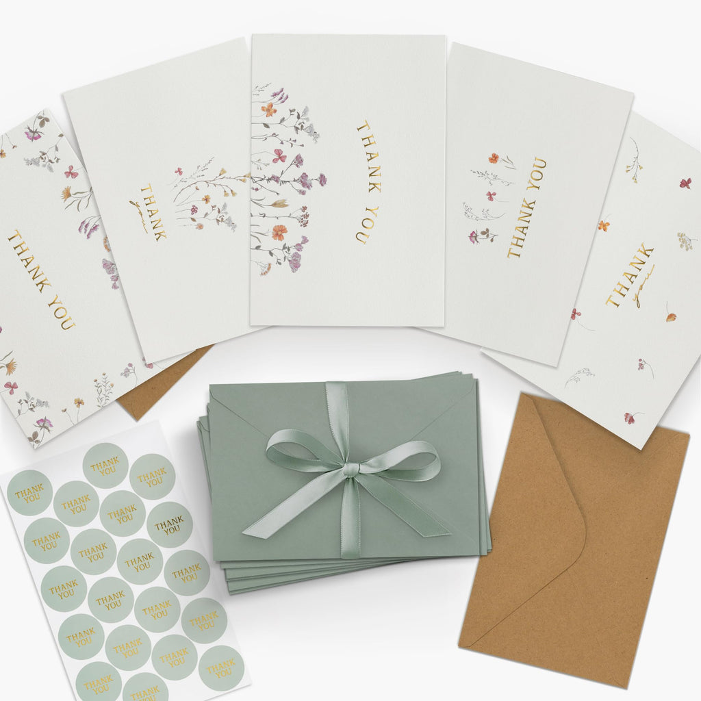 ZICOTO Beautiful Thank You Card Set With Envelopes and Stickers - Set of 20
