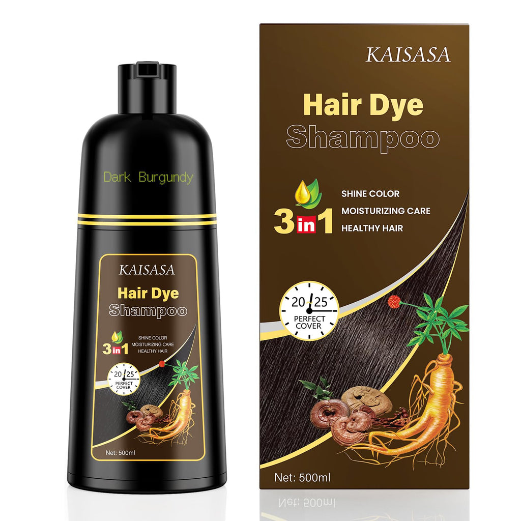 KAISASA Dark Burgundy Hair Dye Shampoo 3 in 1 for Gray Hair, Women & Men | Easy-to-Use Hair Color Shampoo for Full Gray Coverage and Daily Hair Care