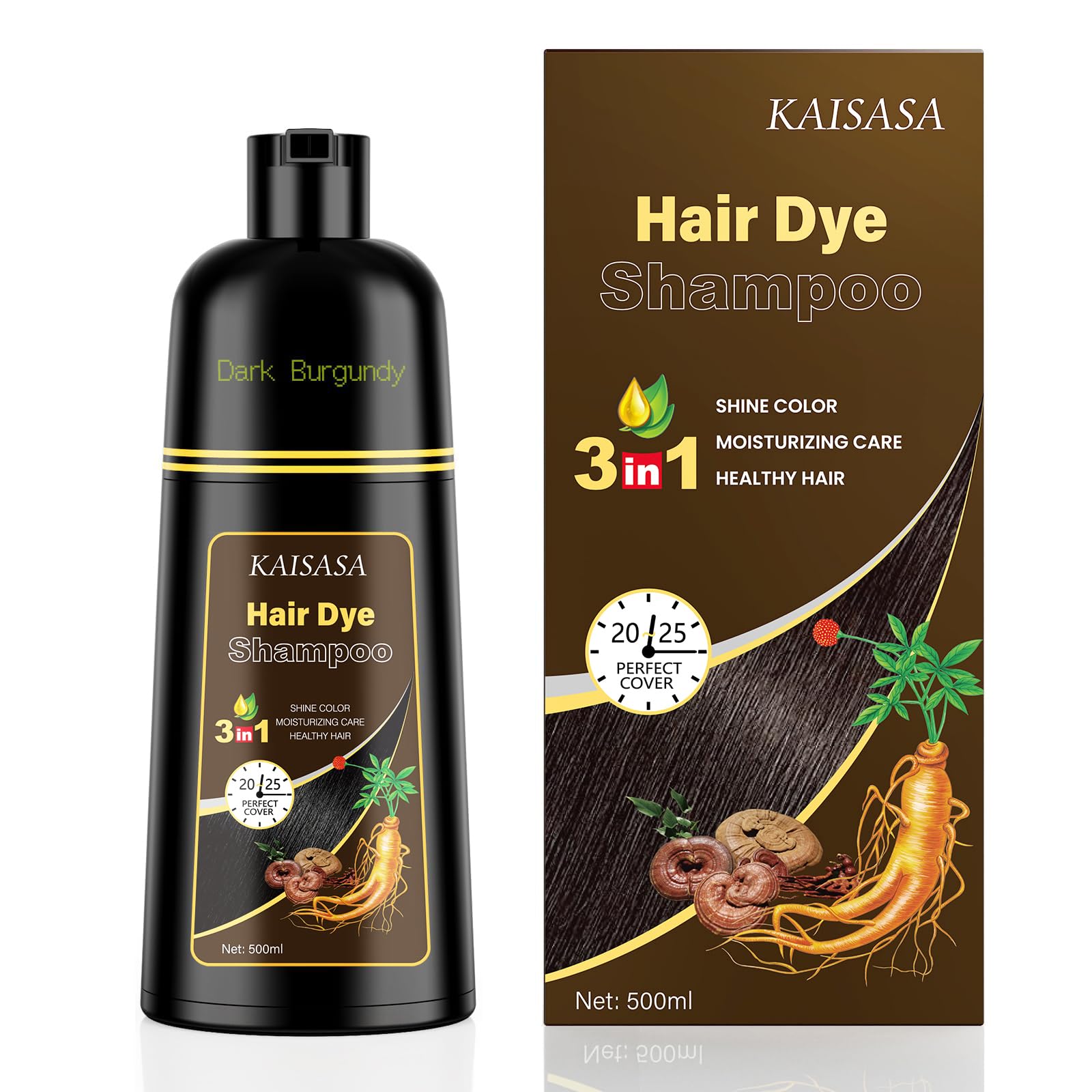 KAISASA Dark Burgundy Hair Dye Shampoo 3 in 1 for Gray Hair, Women & Men | Easy-to-Use Hair Color Shampoo for Full Gray Coverage and Daily Hair Care