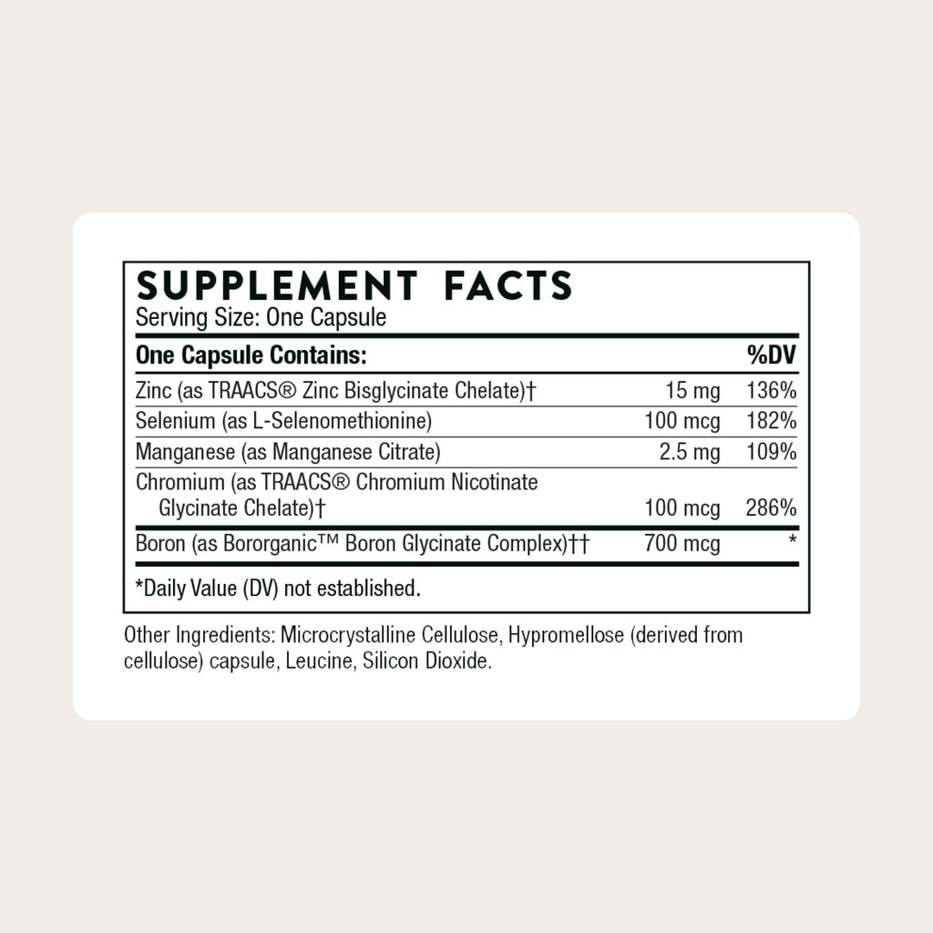 THORNE - Trace Minerals - Optimally Absorbed, Chelated Mineral Supplement with Zinc, Boron, Selenium, Chromium & Manganese - Third-Party Certified - Gluten, Dairy & Soy-Free - 90 Capsules