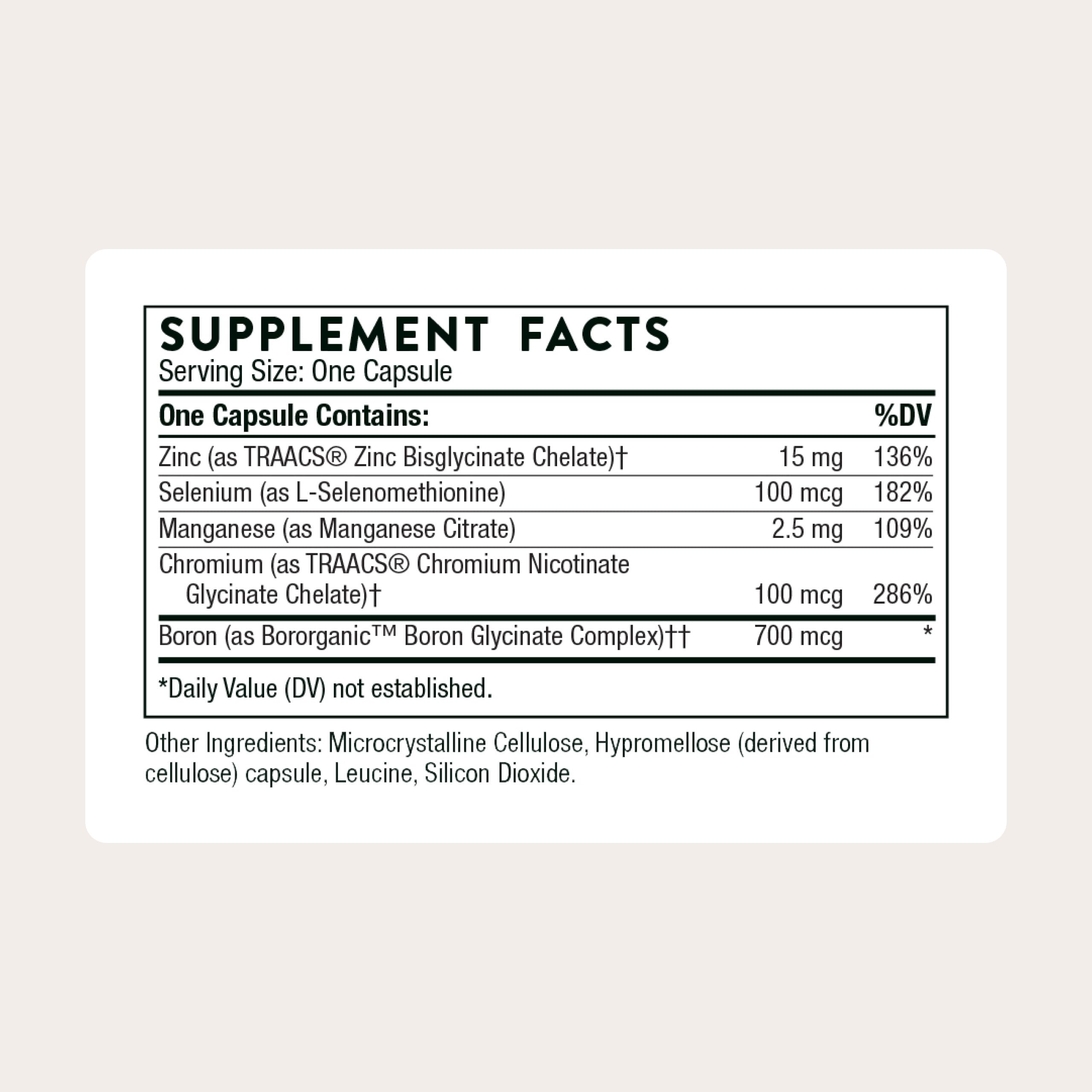 THORNE - Trace Minerals - Optimally Absorbed, Chelated Mineral Supplement with Zinc, Boron, Selenium, Chromium & Manganese - Third-Party Certified - Gluten, Dairy & Soy-Free - 90 Capsules