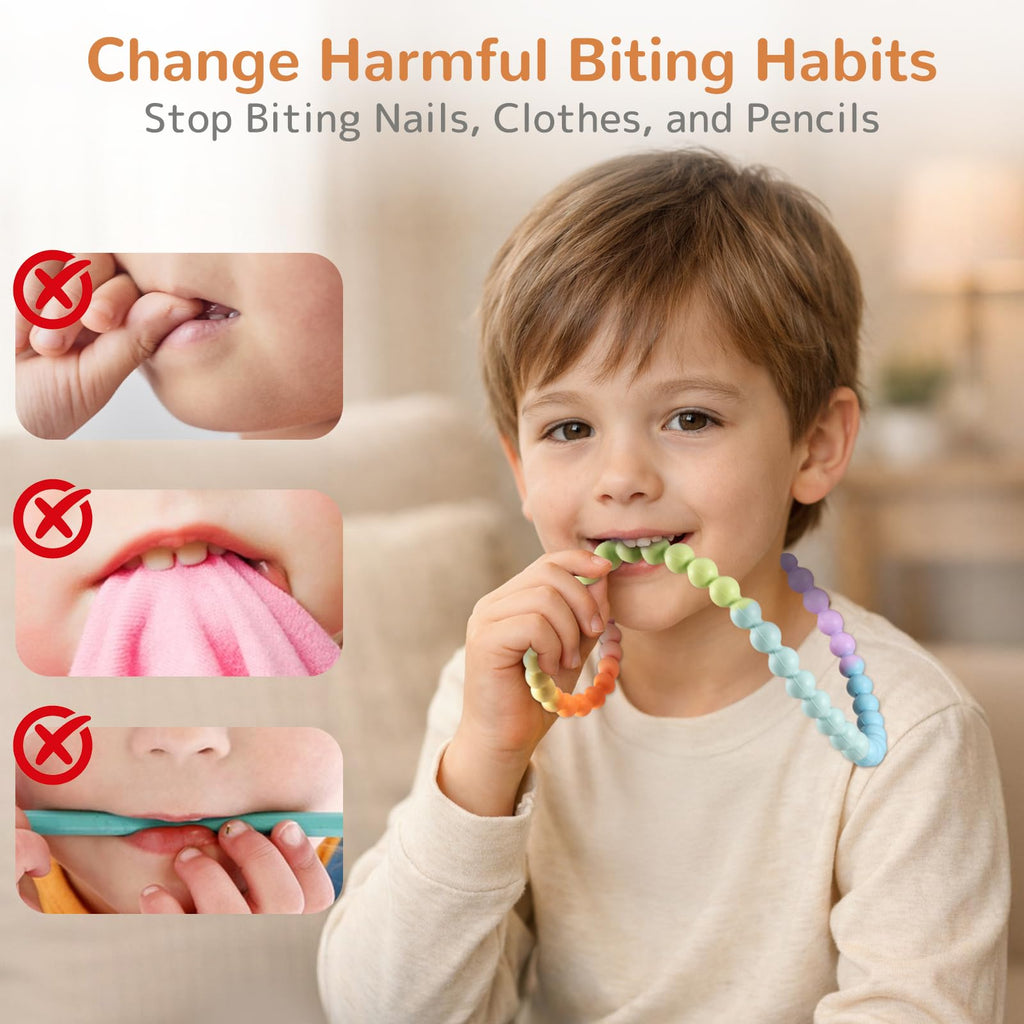 Chew Necklaces for Sensory Kids 2 Pack, One-Piece Silicone Sensory Chew Necklaces for Autism & ADHD, Chew Fidget Chewlry for Kids & Adults, Prevent Nail Biting Necklace for Toddler Boys & Girls
