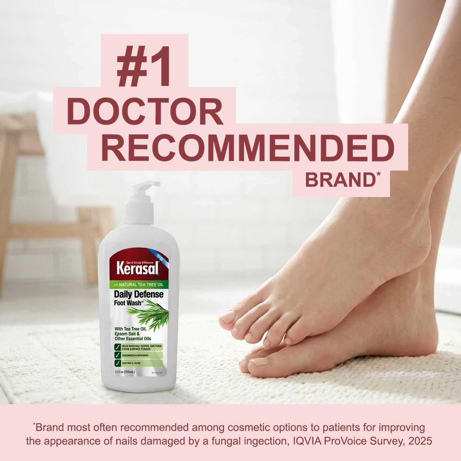 Kerasal Daily Defense Foot Wash, Cleanser, 12 oz | Daily foot cleanser with tea tree oil washes away odor and impurities to help feet feel clean and refreshed.