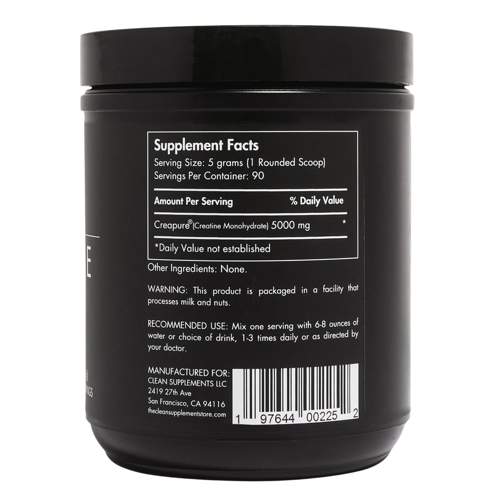 CLEAN Creatine - 100% Creapure® Creatine Monohydrate Powder for Muscle Health, Performance and Cognitive Support | 3rd Party Certified by NSF | 90 Servings | Unflavored | Vegan, Keto, and Gluten-Free