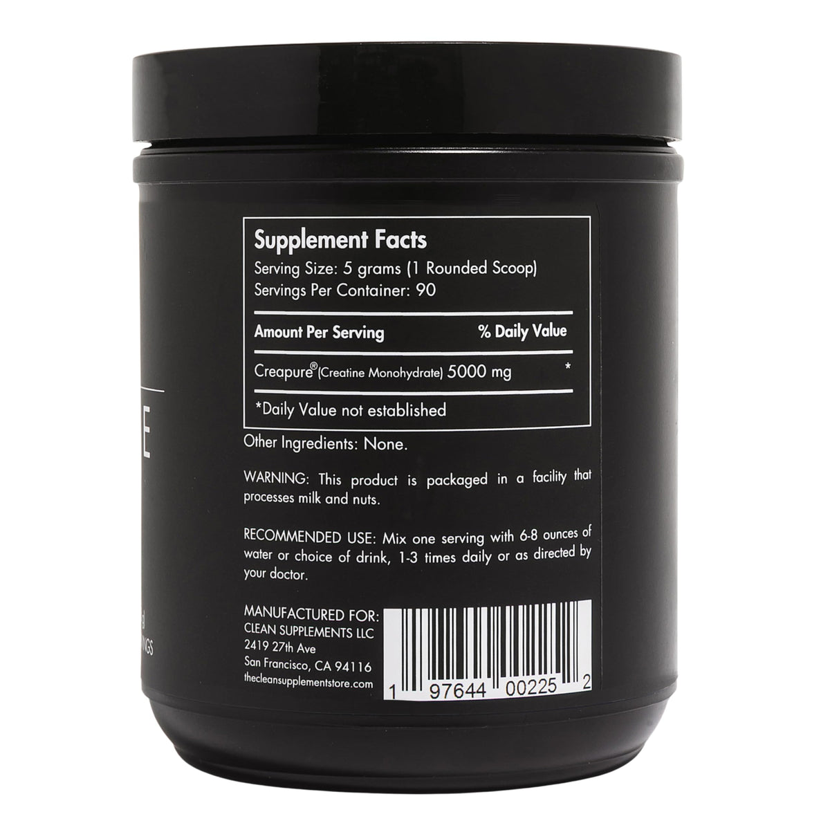 CLEAN Creatine - 100% Creapure® Creatine Monohydrate Powder for Muscle Health, Performance and Cognitive Support | 3rd Party Certified by NSF | 90 Servings | Unflavored | Vegan, Keto, and Gluten-Free