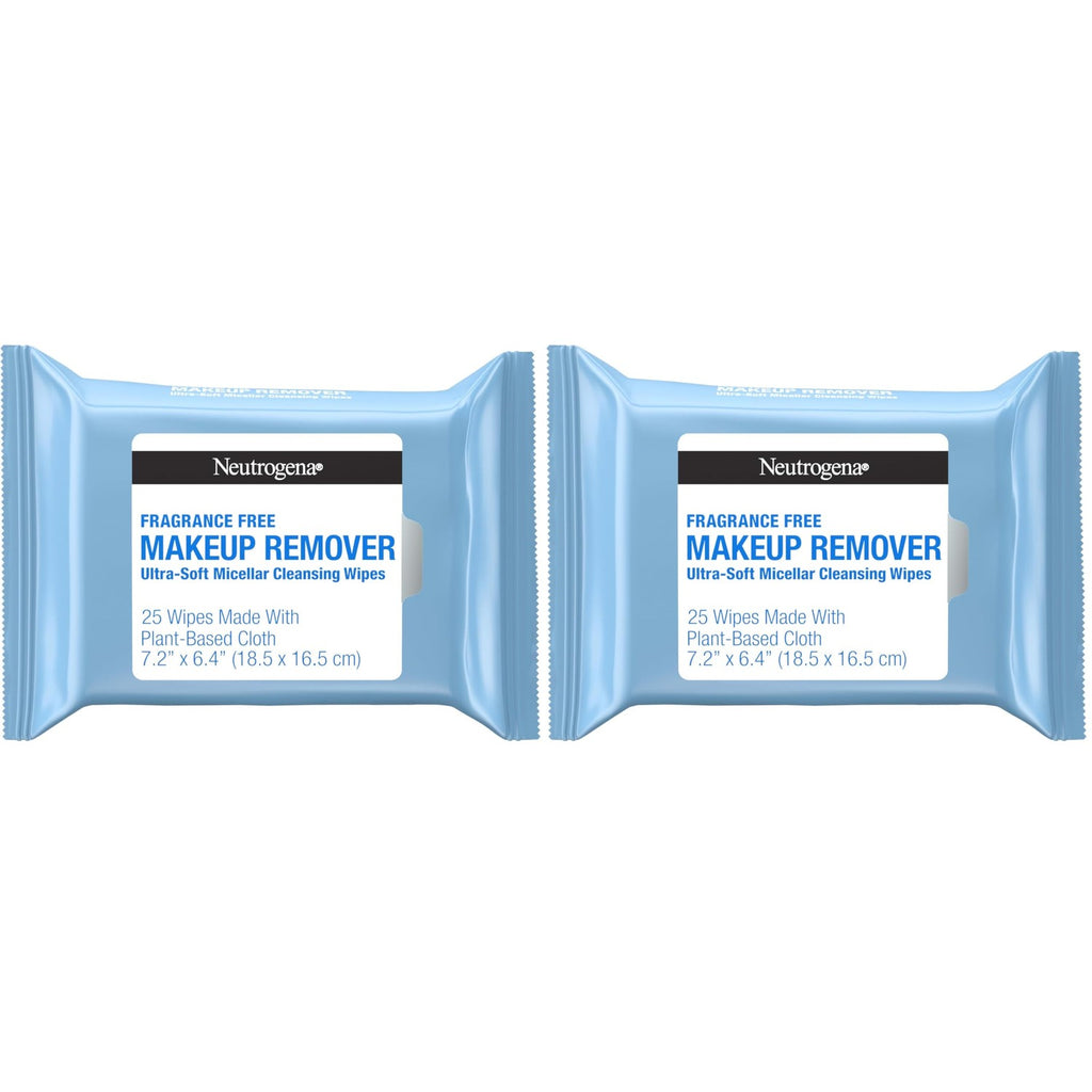Buy now Neutrogena Fragrance-Free Makeup Remover Wipes, Daily Ultra-Soft Micellar Cleansing Wipes Gently Remove Oil & Waterproof Makeup, Hypoallergenic, Made with Plant-Based Cloth, 25 ct 25 Count (Pack of 2) at indiglob india