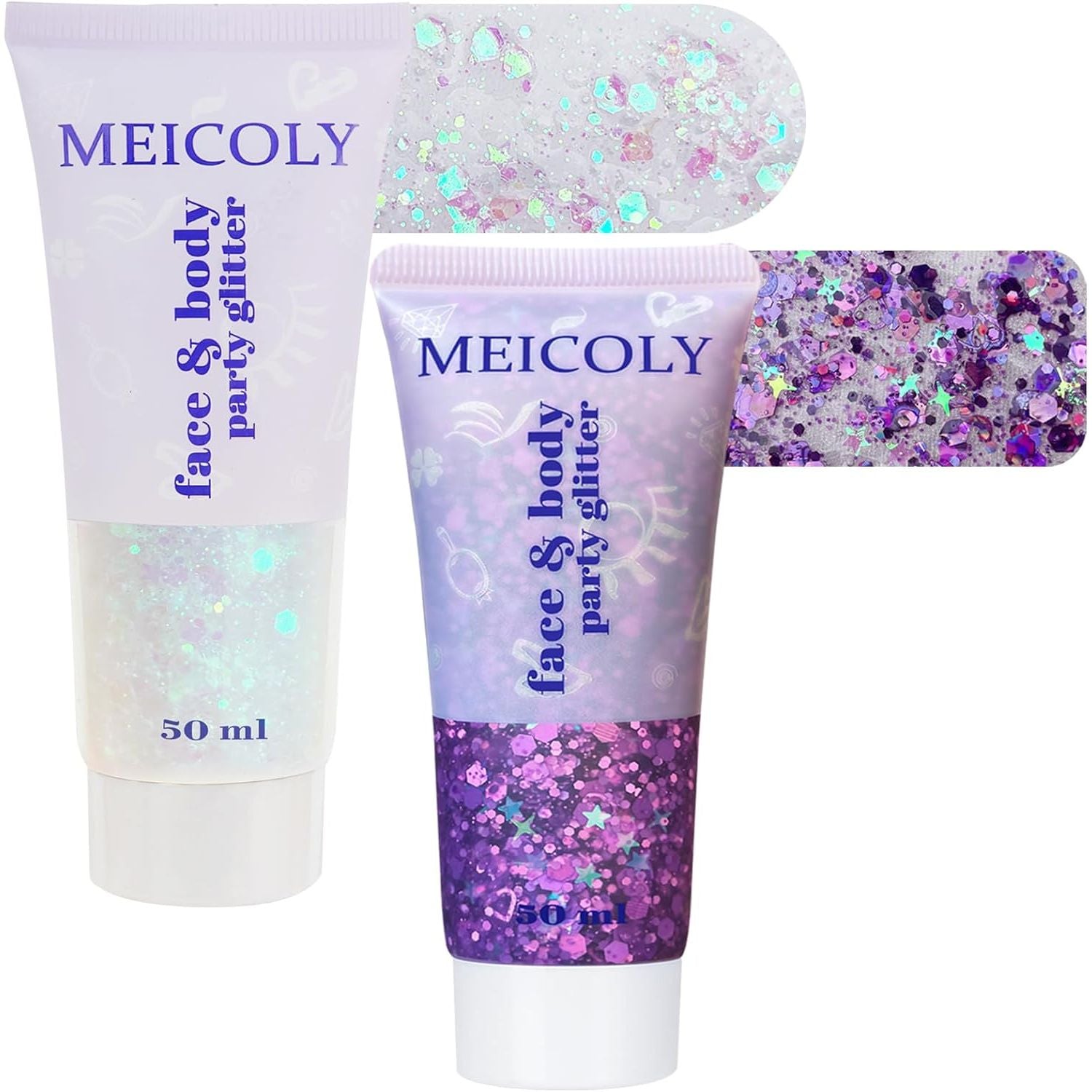 Buy now MEICOLY Pink and Clear White Face Body Glitter Set,Pink Face Glitter Gel,Singer Concerts Festival Rave Accessories,Glitter Face Paint for Women Kids,Mermaid Glitter Makeup,Body Glitter for Women white and purple face glitter at indiglob india