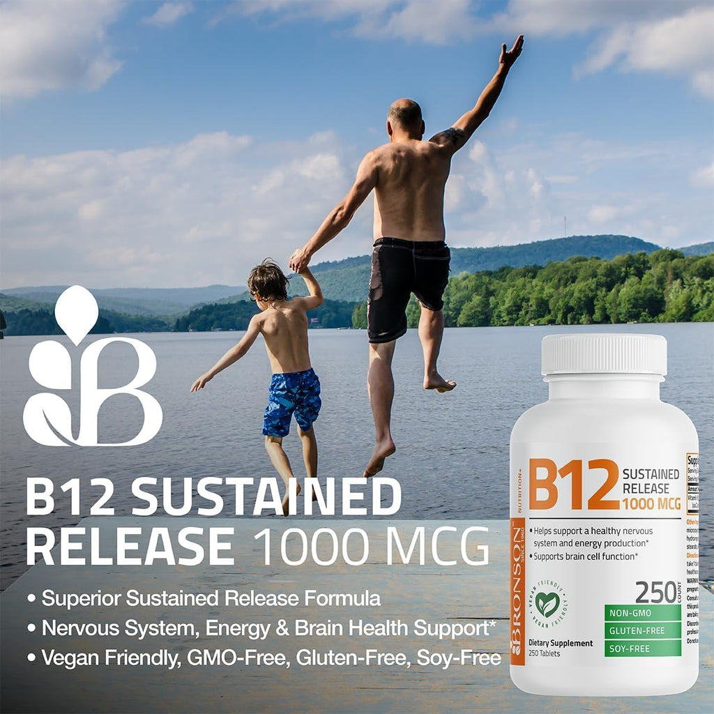 Bronson Vitamin B12 1000 mcg Sustained Release, Energy Support, 100 Tablets | Healthy Brain Function & Nervous System Support, Vegan, Non-GMO, Gluten-Free & Soy-Free