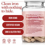 Naked Iron 65mg, 325mg Ferrous Bisglycinate - High Potency Iron Supplement for Iron Deficiency, Cellular Energy Support, Promotes Healthy Red Blood Cell Production, Non-GMO, Gluten-Free, 60 Capsules