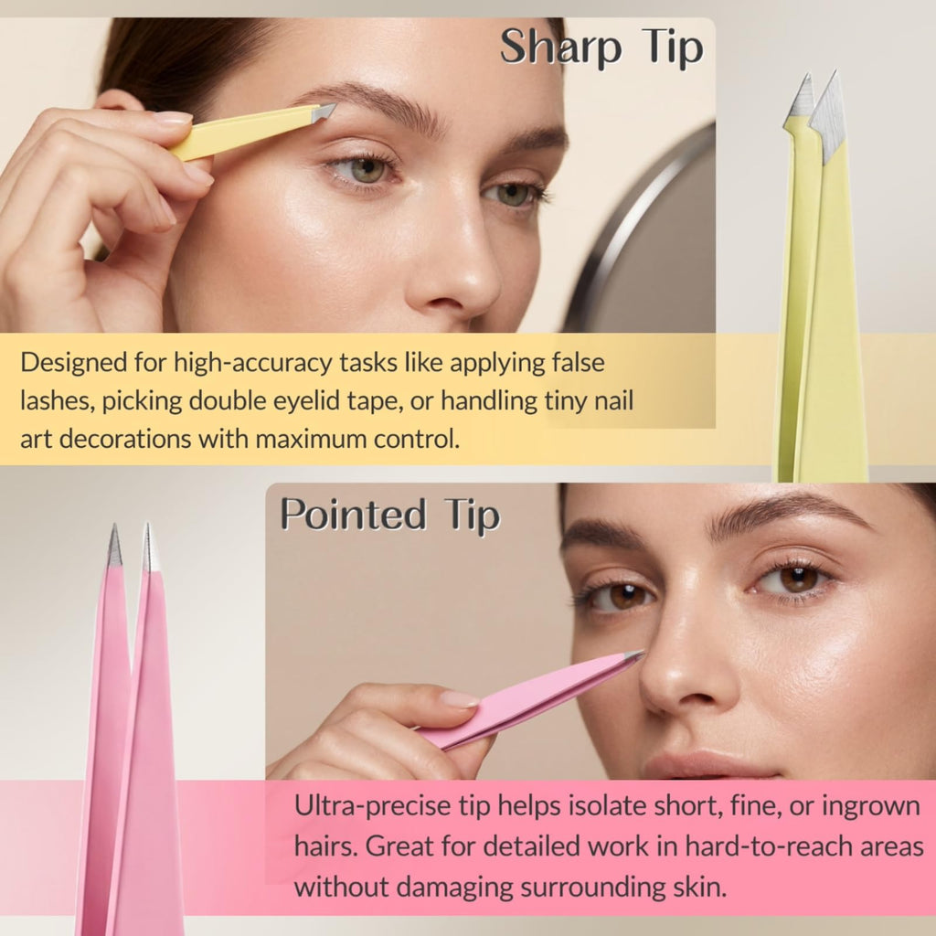4 Pack Stainless Steel Eyebrow Tweezers Set, Precision Hair Removal Tools