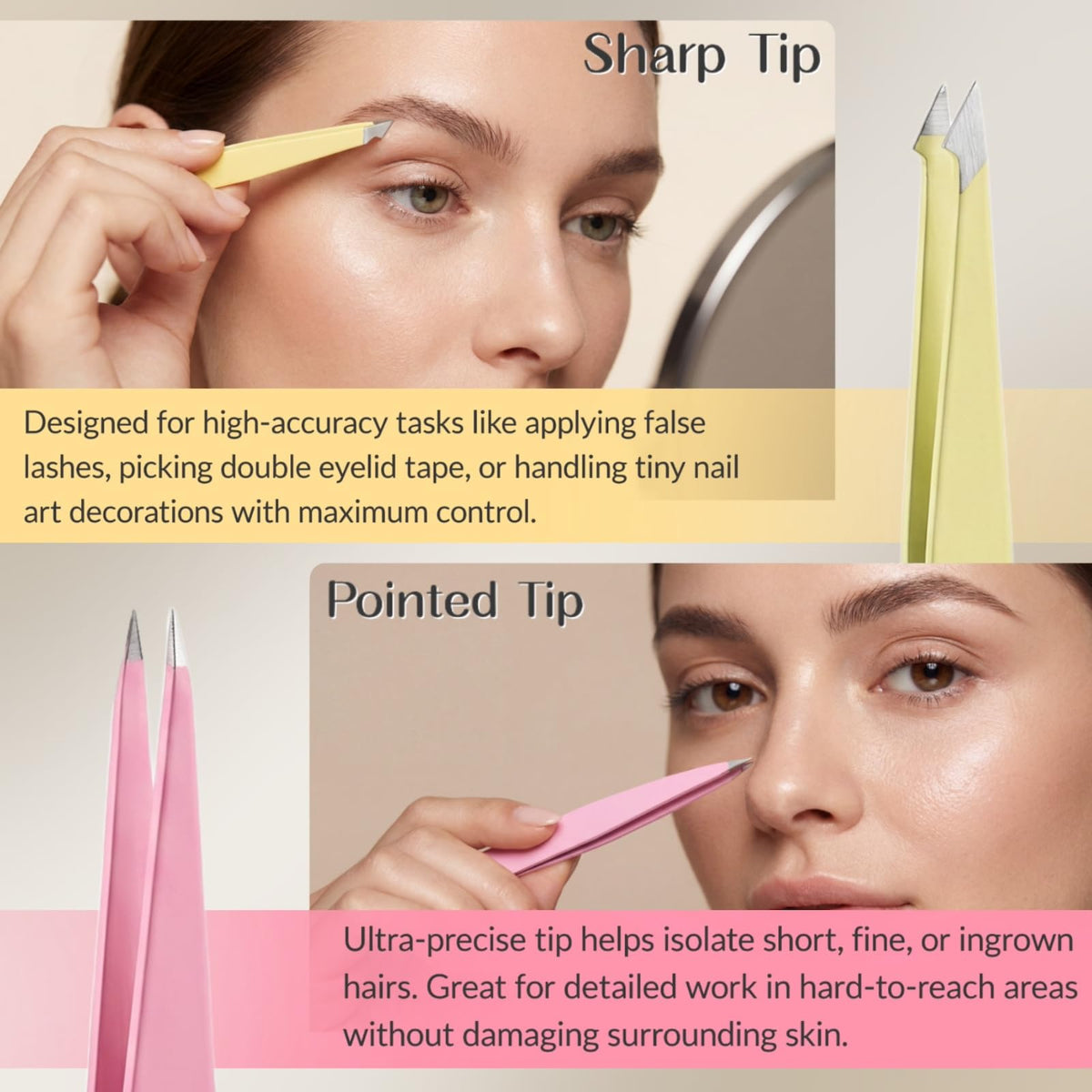 4 Pack Stainless Steel Eyebrow Tweezers Set, Precision Hair Removal Tools