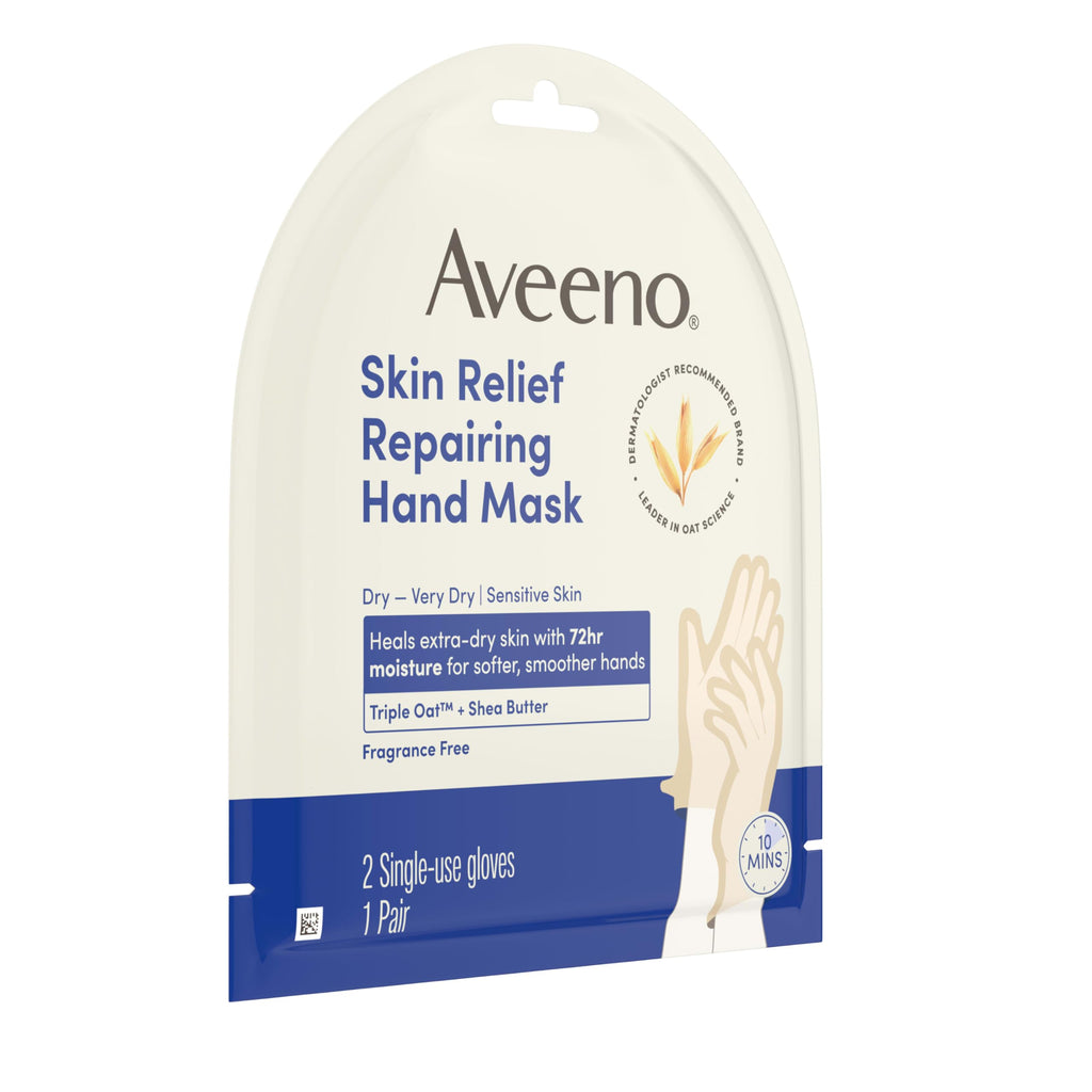 Aveeno Skin Relief Repairing Hand Mask, Fragrance-Free, 1 Pair | Moisturizing Gloves, For Very Dry Skin, Triple Oat & Shea Butter, Suitable for Sensitive Skin, Single-Use Gloves