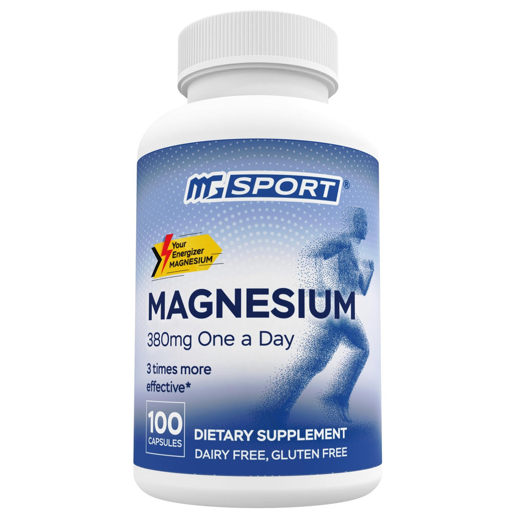 MGSPORT Magnesium Supplement 380mg, 60 Servings | High Intracellular Absorption Complex Formula, With Vitamins B6, D, E, Supports Muscle Function, Supports Sleep Quality