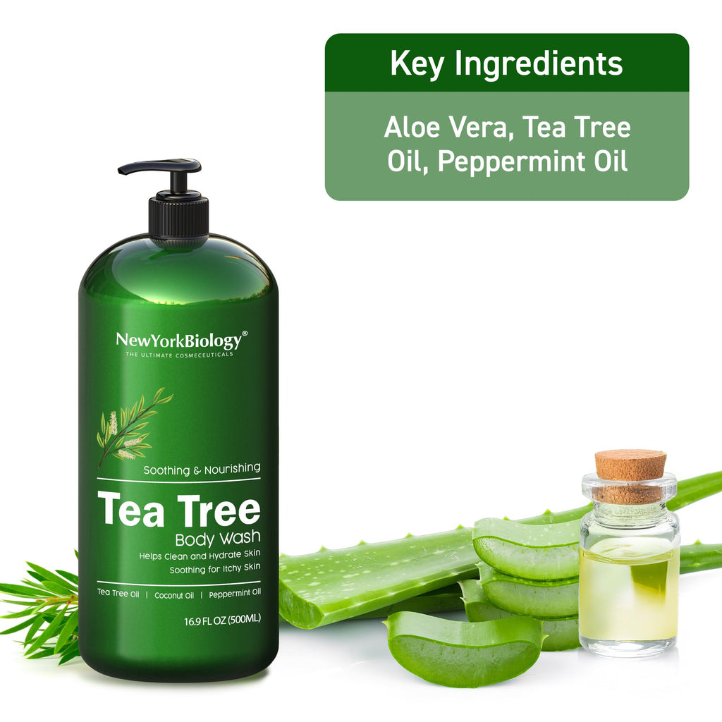 New York Biology Tea Tree Body Wash for Men & Women - 16.9 Fl Oz | Moisturizing Body Wash Helps Soothe the Skin, Refreshing & Hydrating Cleanser for Body & Feet