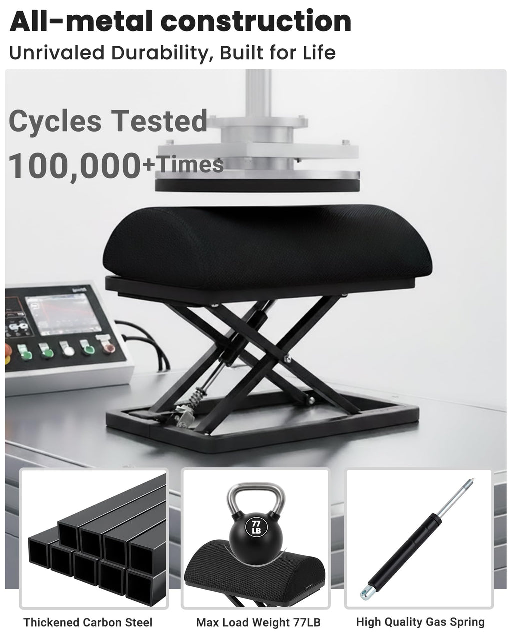 Step-to-Adjust Foot Rest—Truly Infinite Height, No Bending Needed