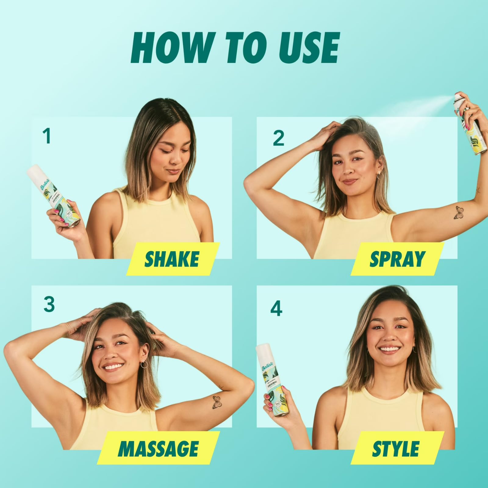 Batiste Original Dry Shampoo, Absorbs Oil & Grease, Classic Clean Scent, 3.81 oz. (Pack of 2)