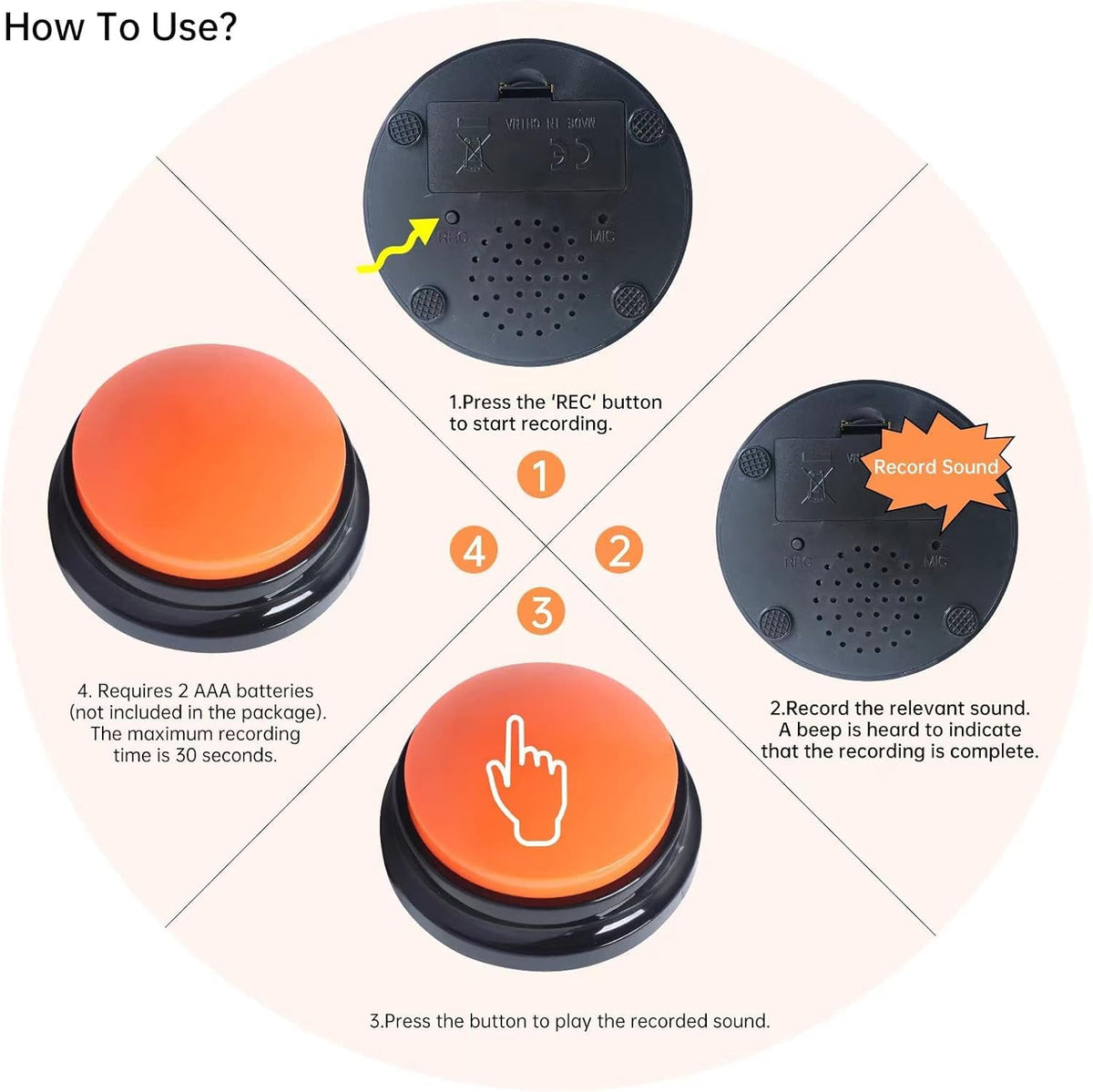 8 Color Voice Recording Button, Dog Buttons for Communication Pet Training Buzzer, 30 Second Record & Playback, Funny Gift for Study Office Home - 8 Color Packs