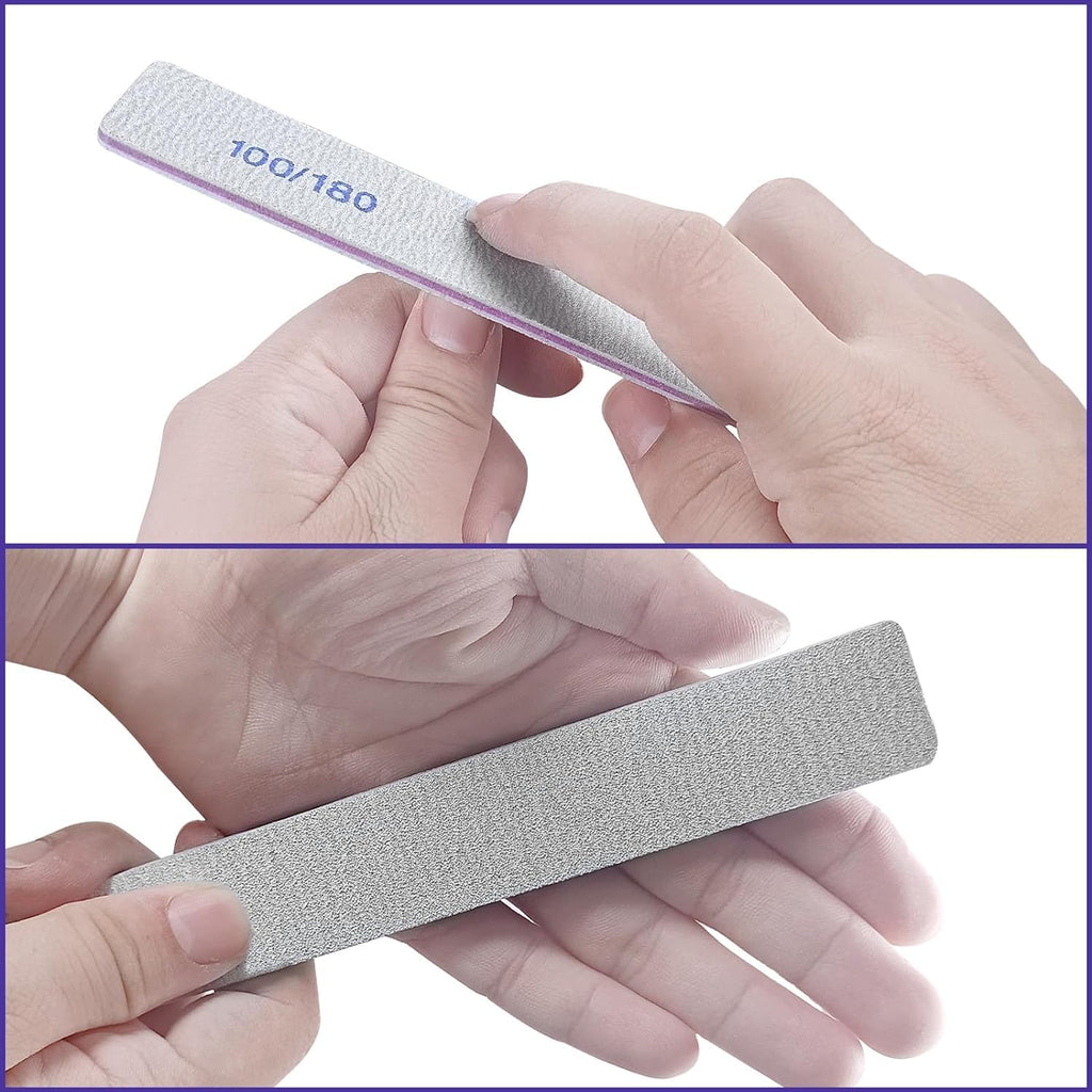 Nail Files (12 Pack), 100/180 Grit Emery Boards Nail File for Natural Nails and Acrylic Nails, Double Sided Emory Boards limas para unas acrilicas Profesional Fingernail Filer Reusable Manicure Gray