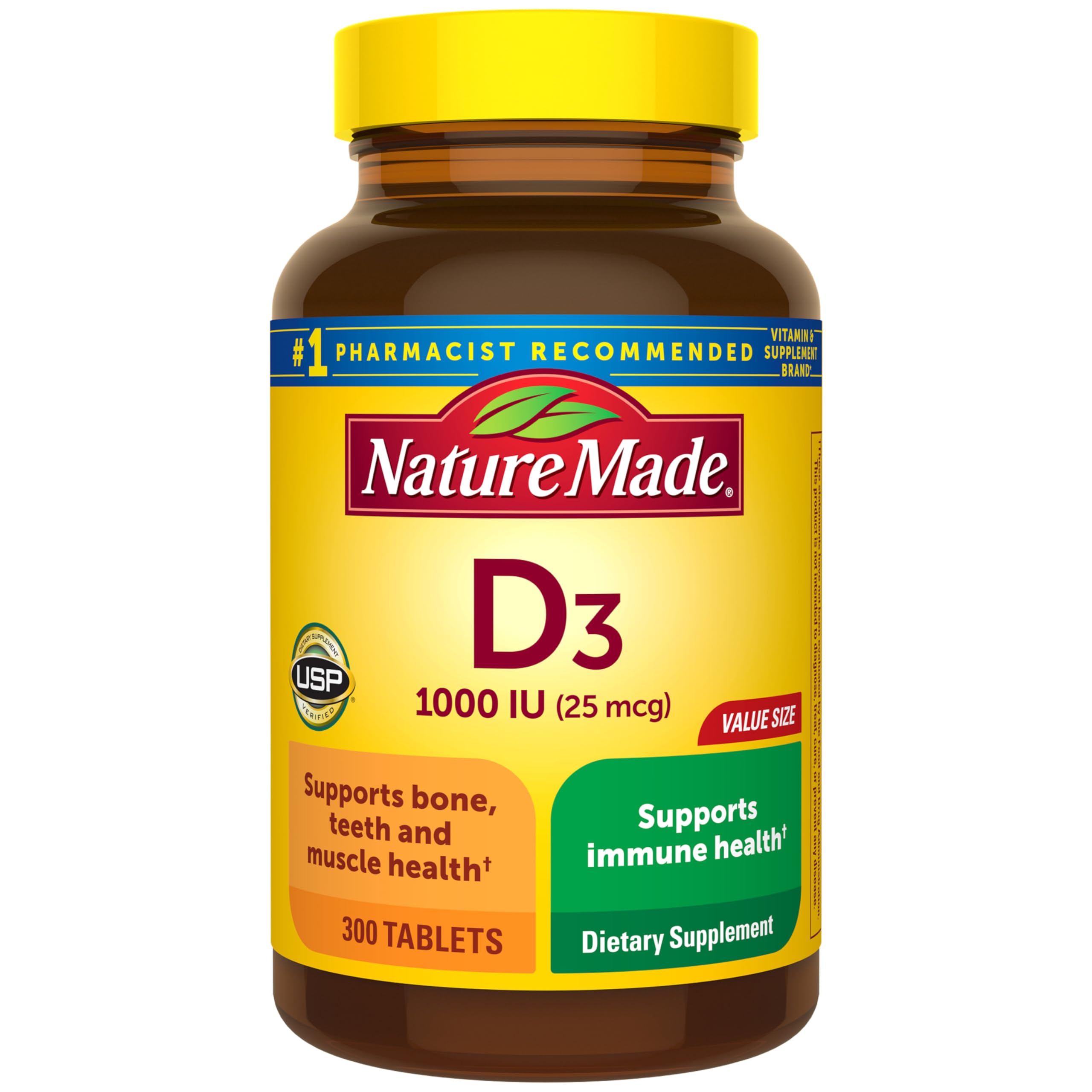 Nature Made Vitamin D3 1000 IU (25 mcg), 300 Vitamin D Tablets | Vitamin D Supplement for Immune, Bone, Teeth and Muscle Health Support, 300 Day Supply