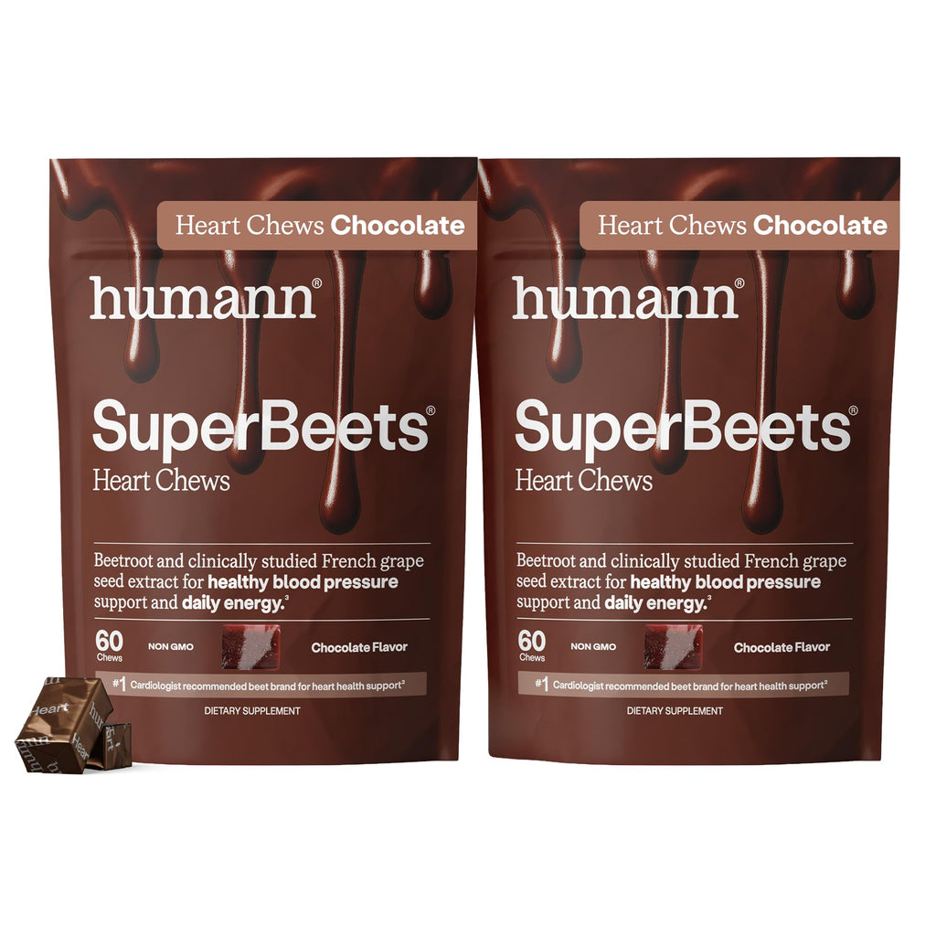 HumanN SuperBeets Heart Chews, Pomegranate Berry Flavor, 180 Ct | Blood Pressure Support, Nitric Oxide, Heart Health & Energy, Beet Root Powder & Grape Seed Extract, Once Daily, Made in USA