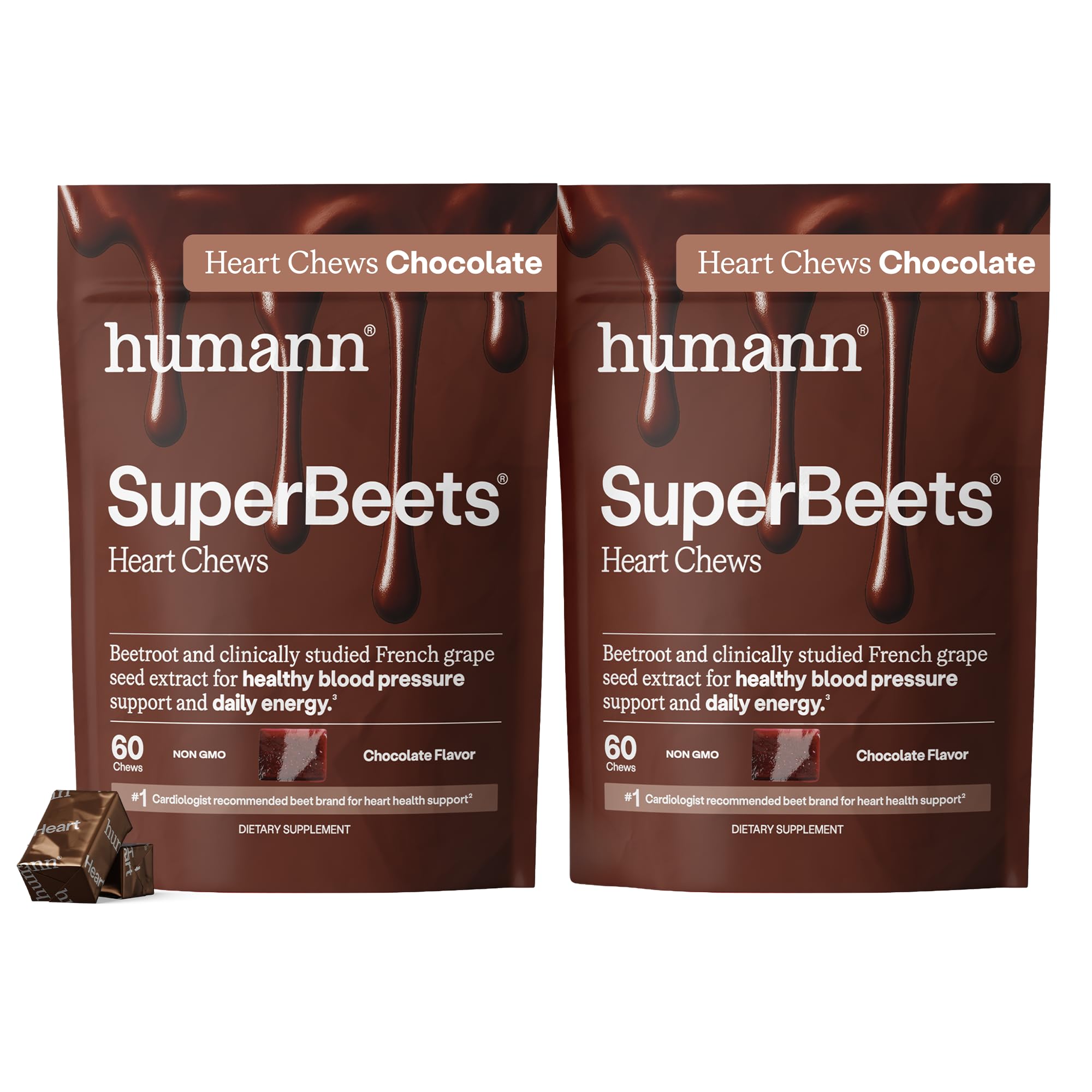 HumanN SuperBeets Heart Chews, Pomegranate Berry Flavor, 180 Ct | Blood Pressure Support, Nitric Oxide, Heart Health & Energy, Beet Root Powder & Grape Seed Extract, Once Daily, Made in USA