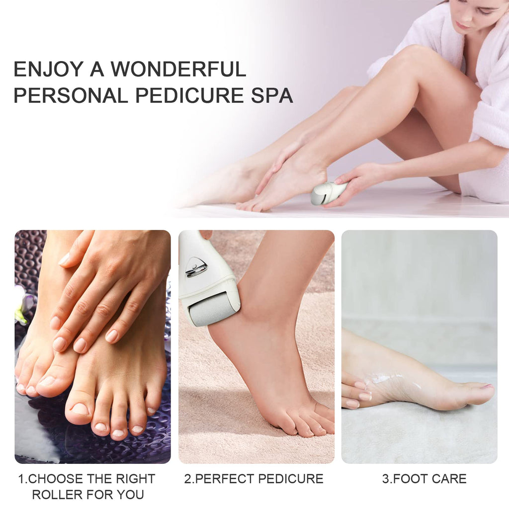 Electric Foot Callus Remover, Rechargeable Foot File for Dead Skin Care | Portable Electronic Pedicure Kit, Waterproof Hard Skin Scraper Tool with 3 Roller Heads for Cracked Heels & Home Spa