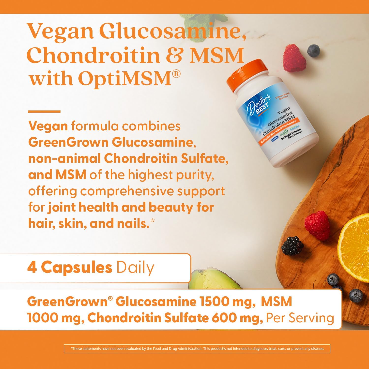 Buy now Doctors BEST Vegan Glucosamine Chondroitin MSM, Healthy Hair, Skin, Nails, & Joint Support, Non-GMO, Gluten Free, Soy Free, Vegan 120 Veggie Capsules at indiglob india