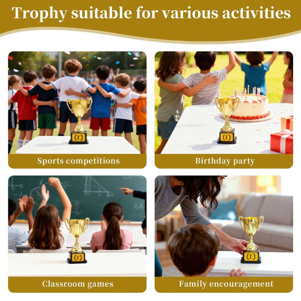 7.48" Gold Plastic Trophy Award with Pre-Attached 1st Place Label, Small Winner Cup for Kids Sports, Parties, School Competitions