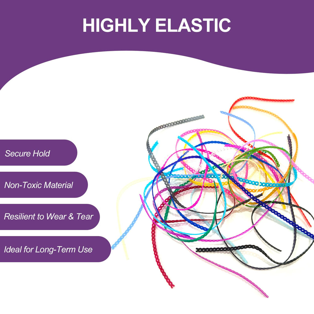 24 Pieces Colorful Power Chain Set (Continuous) for Braces, Fashion Dental Care, 20cm Orthodontic Elastic Band with Installation Tool, Teen & Adult DIY Replacement Chain, Colorful Power Chain Set
