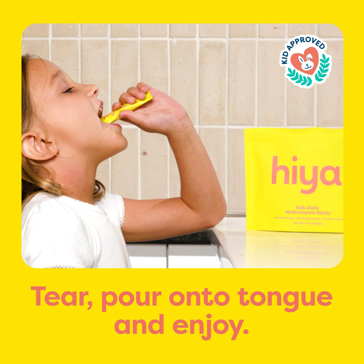 HIYA Kids Daily Multivitamin Powder, 15+ Vitamins & Minerals, 20 Sticks