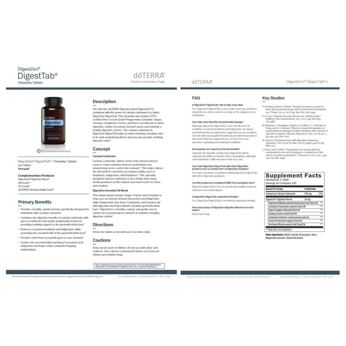 doTERRA DigestZen DigestTab - 100 Chewable Tablets