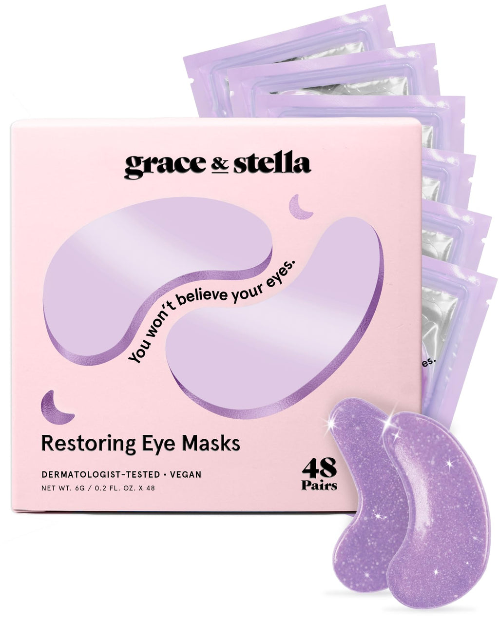 Buy now grace & stella Retinol Under Eye Patches for Puffy Eyes & Dark Circles - Restoring Gel Under Eye Masks with Hyaluronic Acid - Bridesmaid Gifts, Birthday Gifts for Women (Purple, 24 Pairs) at indiglob india