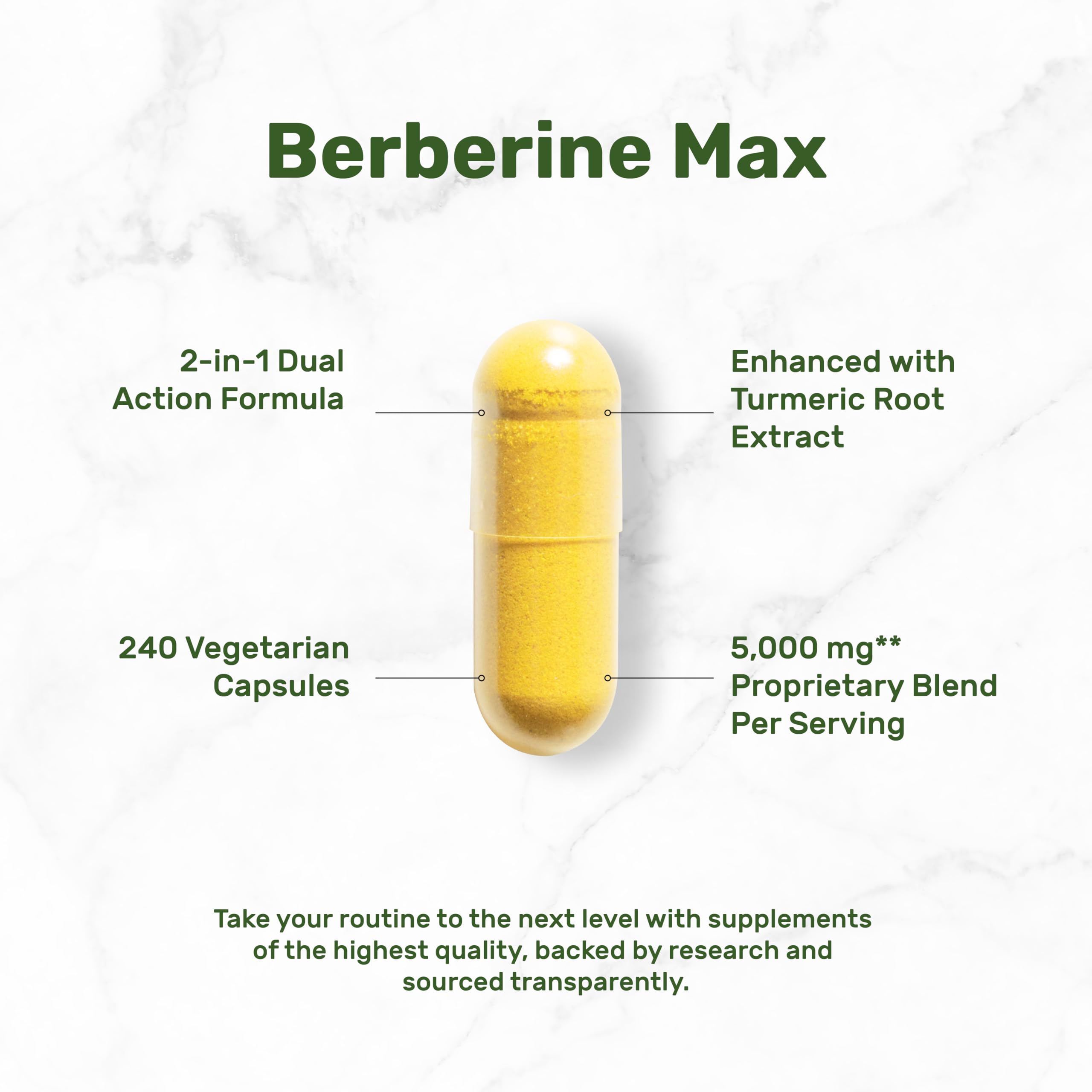 DEAL SUPPLEMENT Berberine Max Supplement with Turmeric, 5000 mg** Per Serving, 240 Vegetarian Capsules | Berberine HCl with Turmeric Root Extract | Non-GMO
