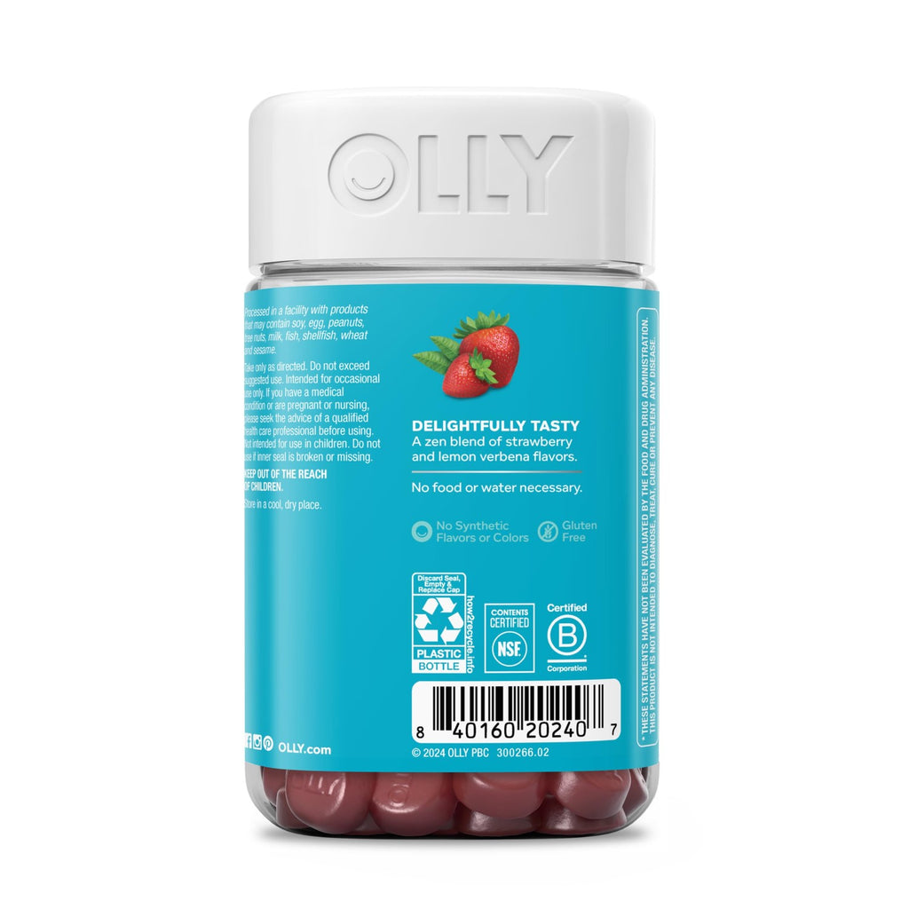 OLLY Goodbye Stress, Stress Support* Supplement, 50mg L-Theanine - 74 Count