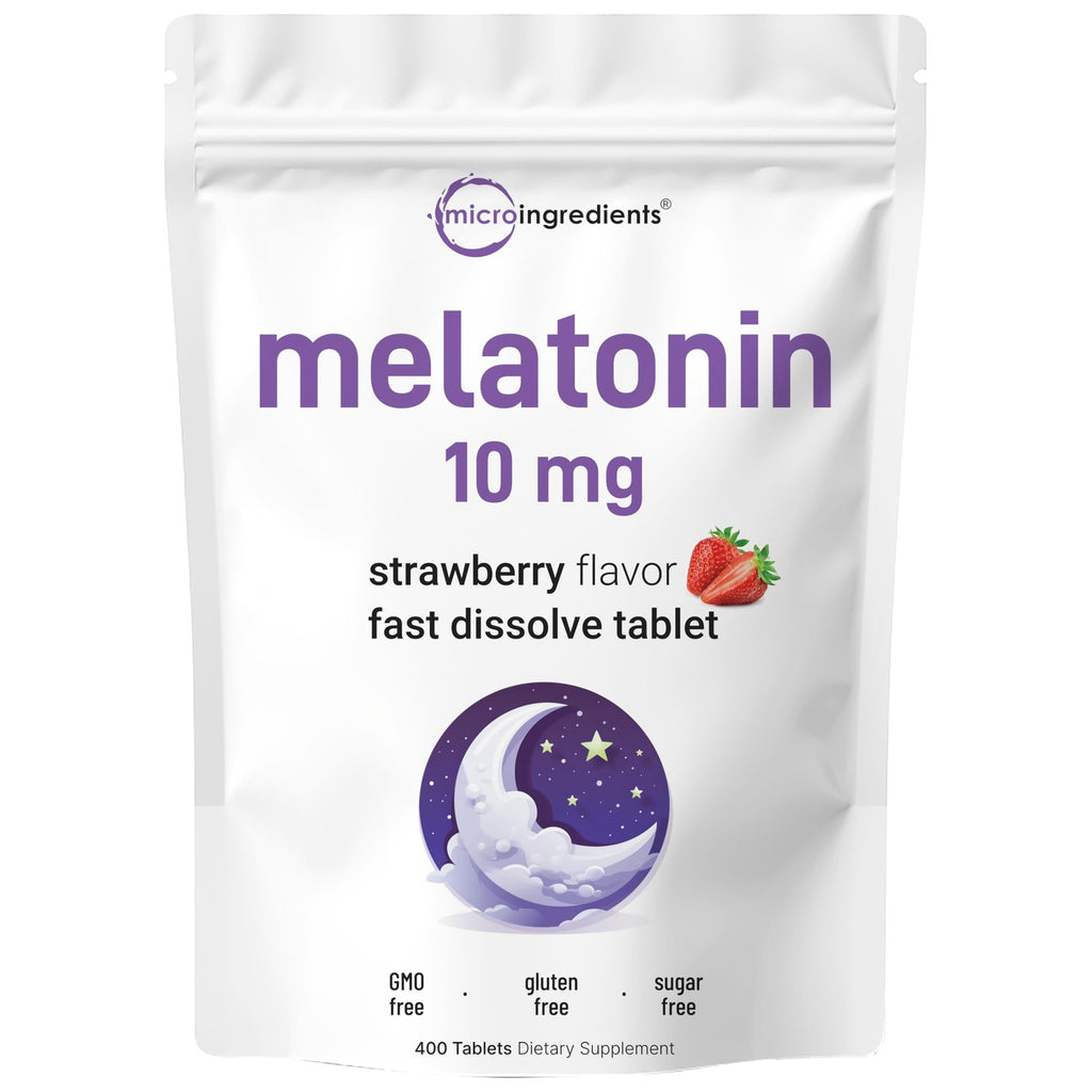 Micro Ingredients Melatonin 10mg, 400 Tablets | Natural Strawberry Flavor | Fast Dissolve | No Drug | Vegetarian Friendly | Non-GMO, No Gluten, Sugar Free