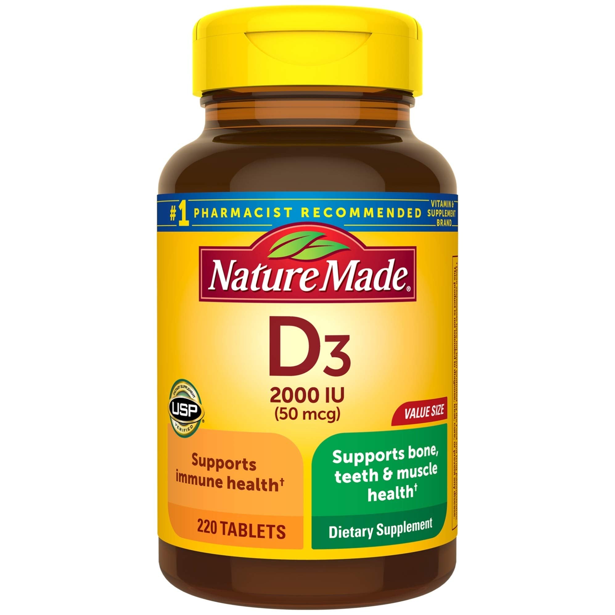 Nature Made Vitamin D3 2000 IU (50 mcg), 100 Vitamin D Tablets | Vitamin D Supplement for Immune, Bone, Teeth and Muscle Health Support, 100 Day Supply