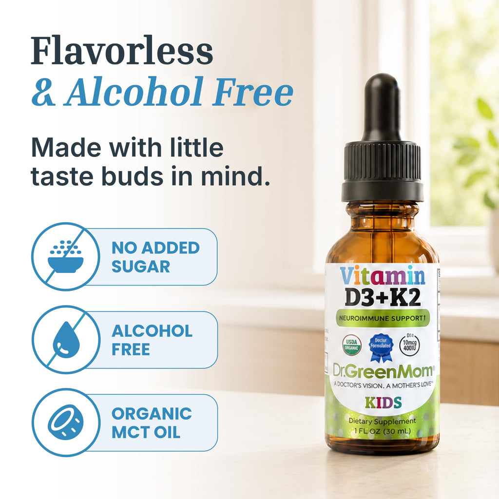 Dr. Green Mom Liquid Vitamin D 3 K2 Drops — Babies & Kids — Organic, 400 IU