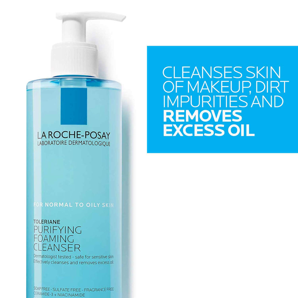 La Roche-Posay Toleriane Purifying Foaming Facial Cleanser, 13.52oz | Oil free face wash for sensitive skin with niacinamide and ceramides. Pore cleanser that won’t dry out skin and is soap free.