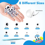 Phinus 1400PCS Googly Eyes, 8 Different Size Self-Adhesive Googly Eyes for Crafts, 4mm, 5mm, 6mm, 8mm, 10mm, 12mm, 15mm, 20mm Black Wiggle Sticky Googly Eyes with Tweezers