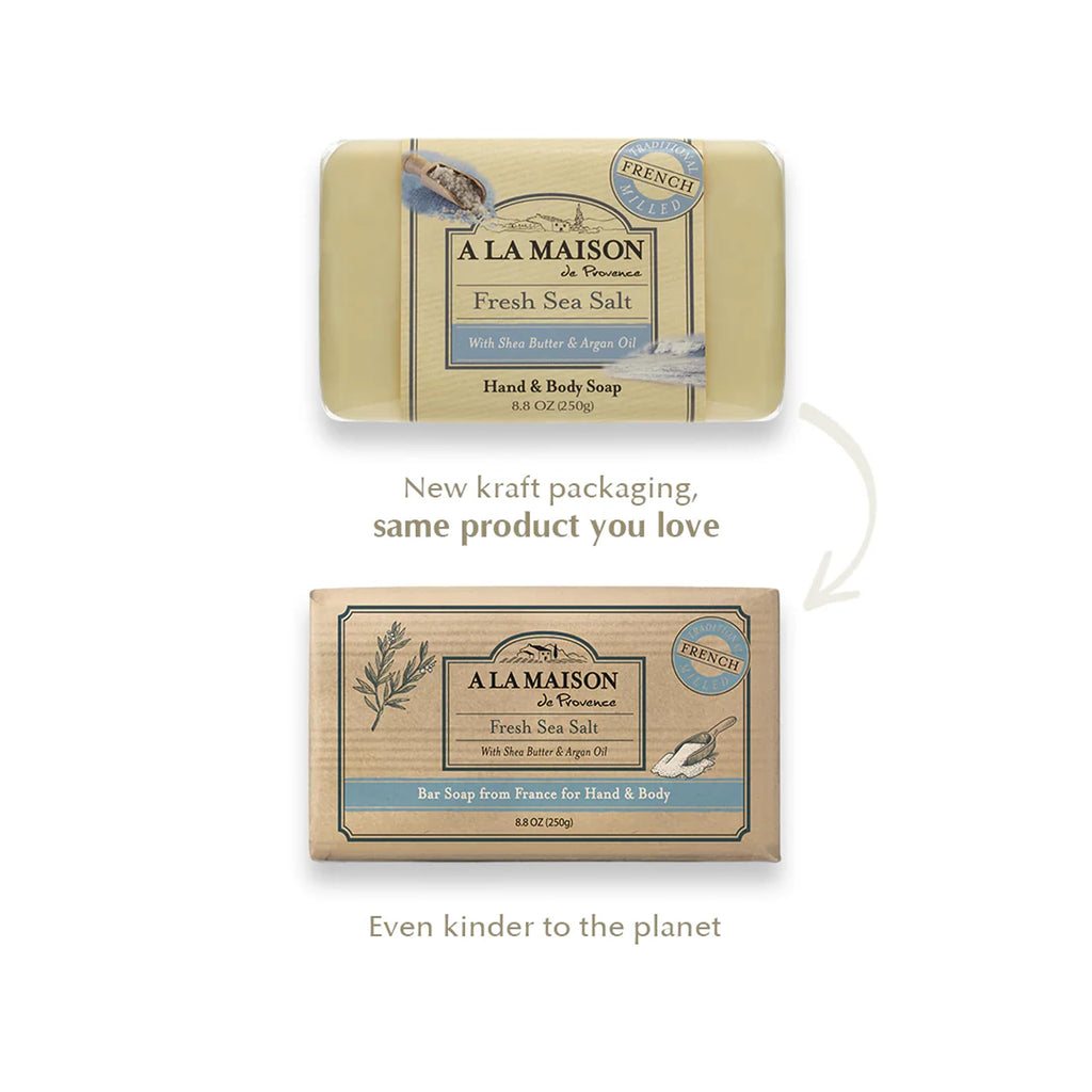 A LA MAISON Fresh Sea Salt Bar Soap - Triple French Milled Natural Moisturizing Hand Soap Bar (1 Bar of Soap, 8.8 oz)
