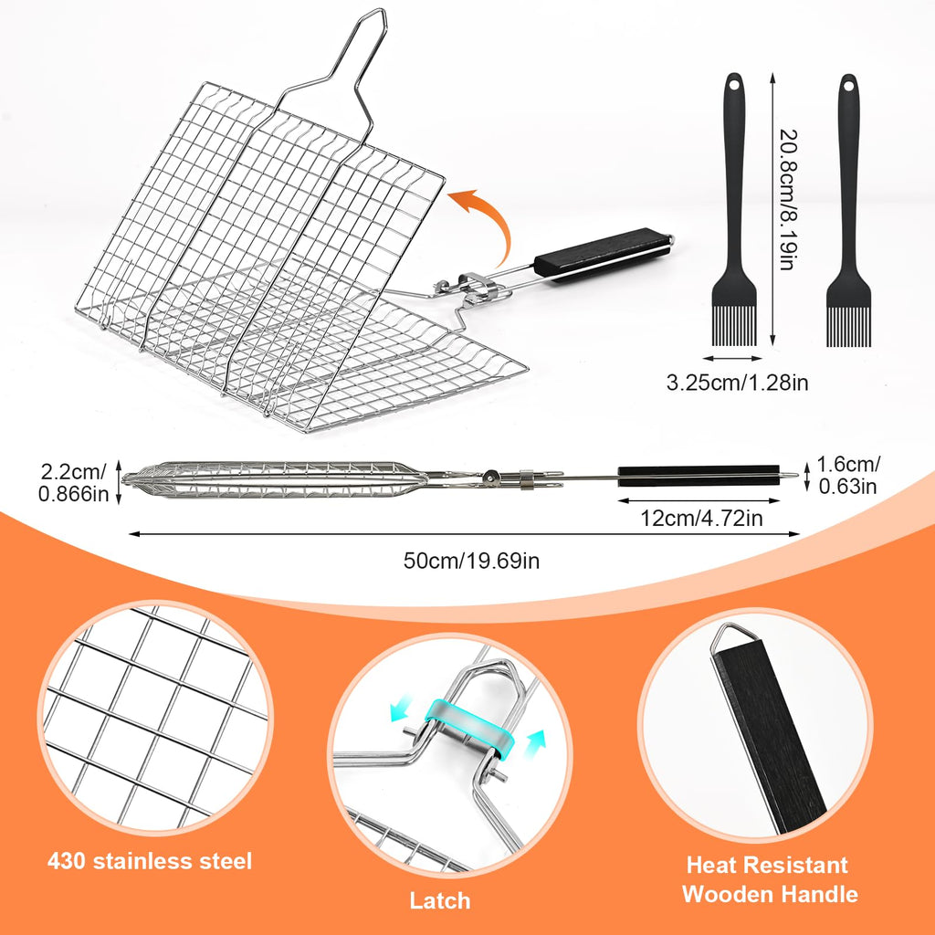 Fish Grill Basket, Folding Portable Fish Grilling Baskets For Outdoor Grill