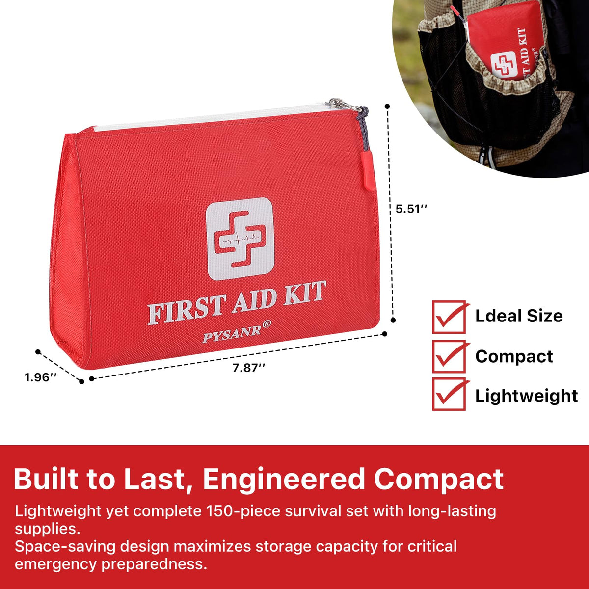 150 Piece Small First Aid Kit Portable Emergency Bag Compact Medical Kit