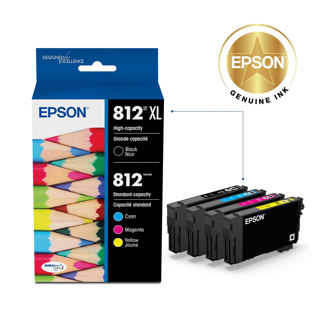 Epson 812 Genuine Ink Cartridge XL Black and Standard Color Combo Pack