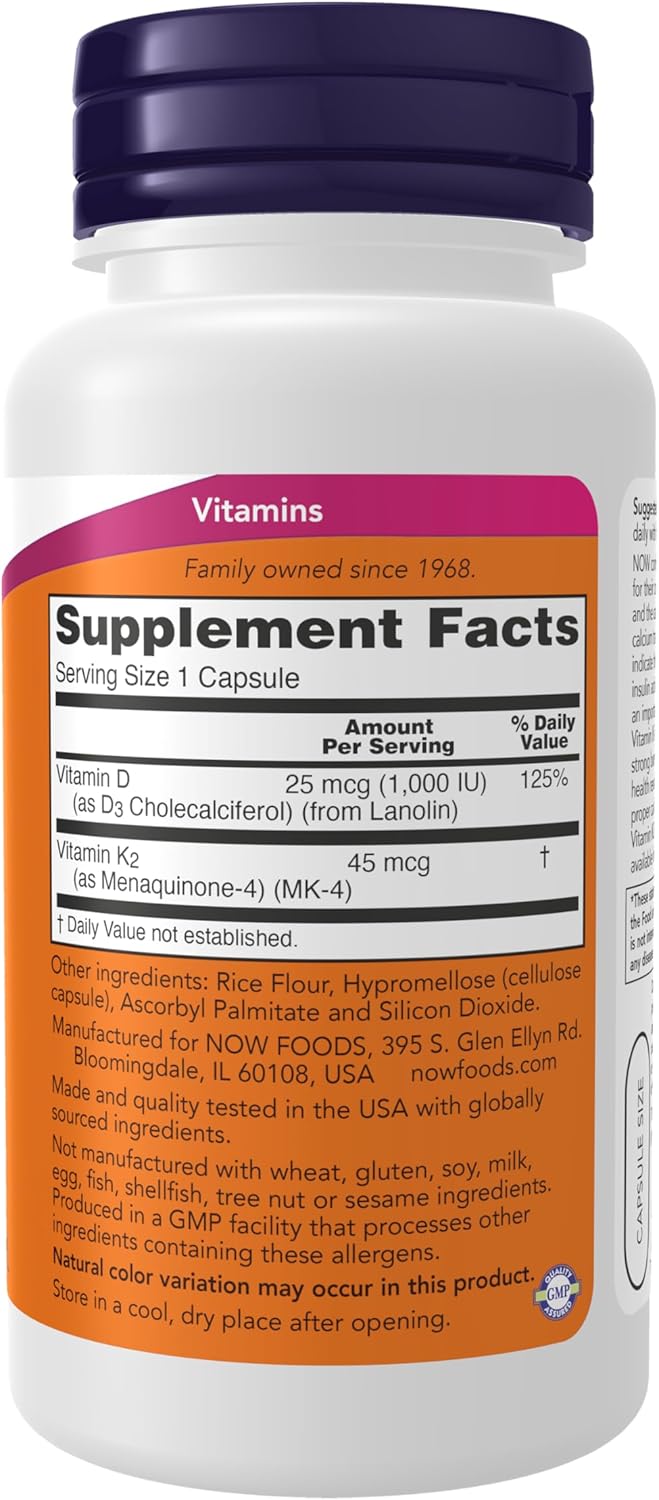 Buy now NOW Supplements, Vitamin D-3 & K-2, 1,000 IU/45 mcg,Plus Cardiovascular Support*, Supports Bone Health*, 120 veg Capsules at indiglob india