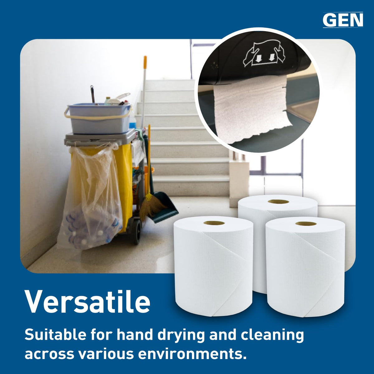 GEN Hardwound Roll Towels - White, 8-Inch x 800 ft, 6 Rolls/Carton