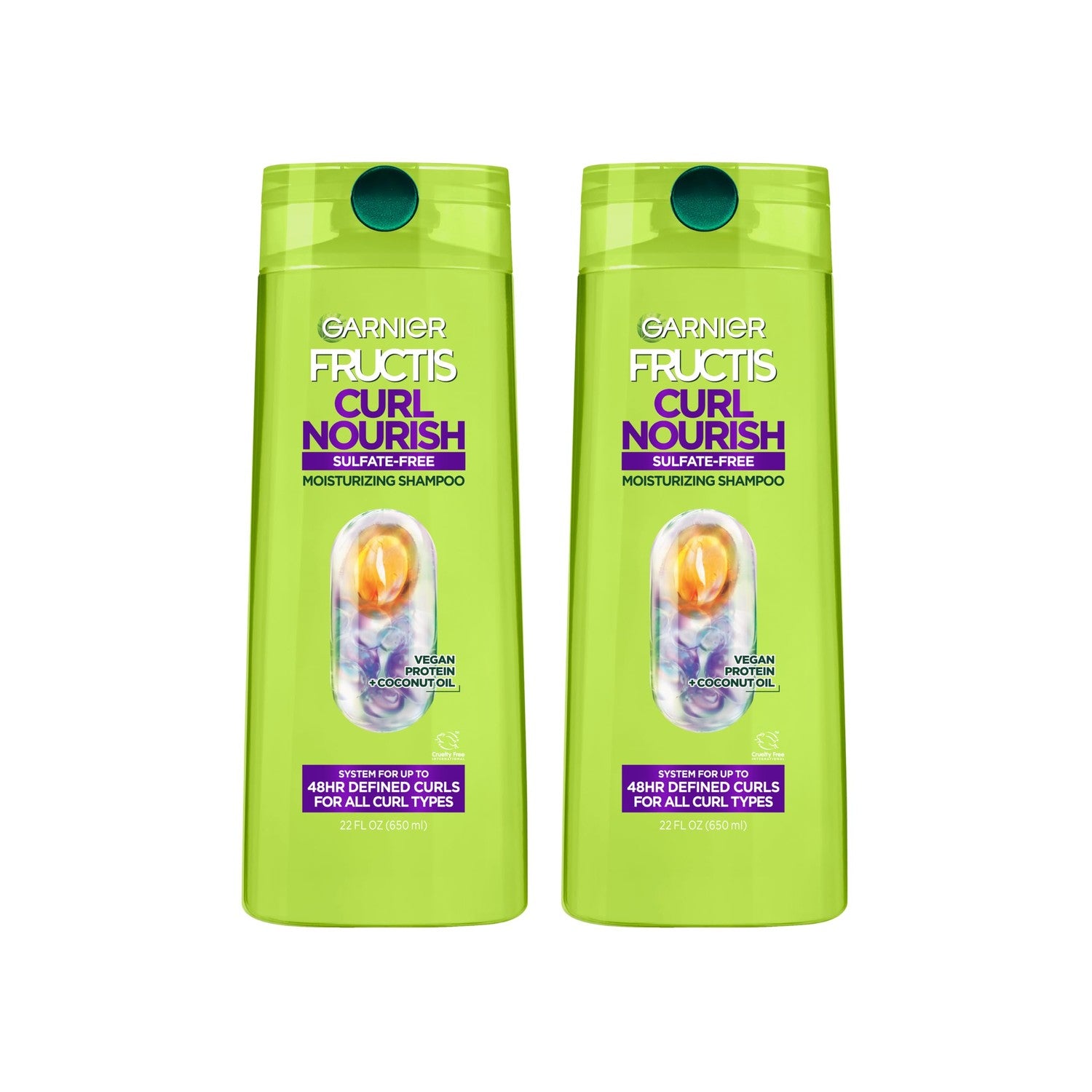 Garnier Fructis Curl Nourish Moisturizing Shampoo for Curly Hair, Plant Protein and Coconut Oil Formula, Up to 48HR of Curl Definition, Sulfate Free & Vegan, 22 Fl Oz (Packaging May Vary)