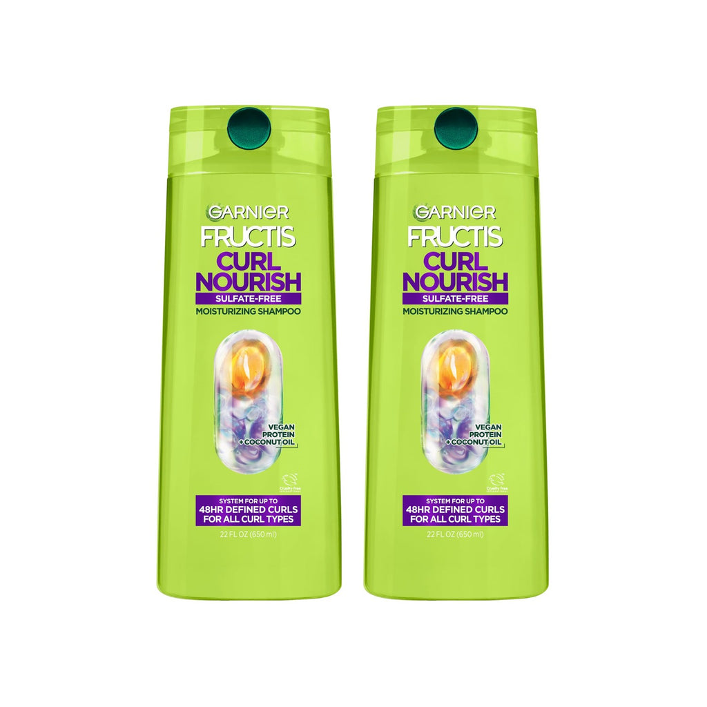 Garnier Fructis Curl Nourish Moisturizing Shampoo for Curly Hair, Plant Protein and Coconut Oil Formula, Up to 48HR of Curl Definition, Sulfate Free & Vegan, 22 Fl Oz (Packaging May Vary)