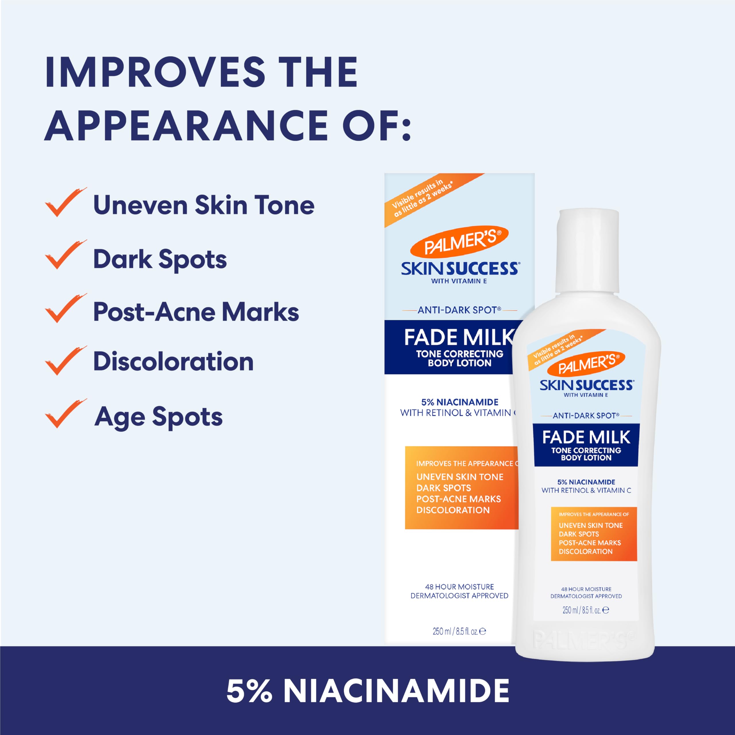 Palmer's Skin Success Body Lotion, Anti-Dark Spot Fade Milk (8.5 Oz) | Moisturizer with Niacinamide, Fades Age Spots, Helps Uneven Skin Tone & Hyperpigmentation, Dermatologist Approved
